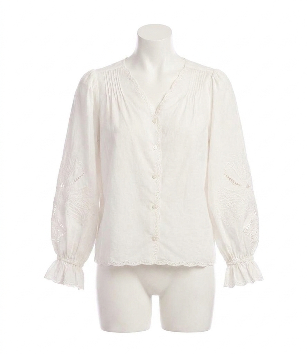 NEW KAREN KANE embroidered button-front top in off white
